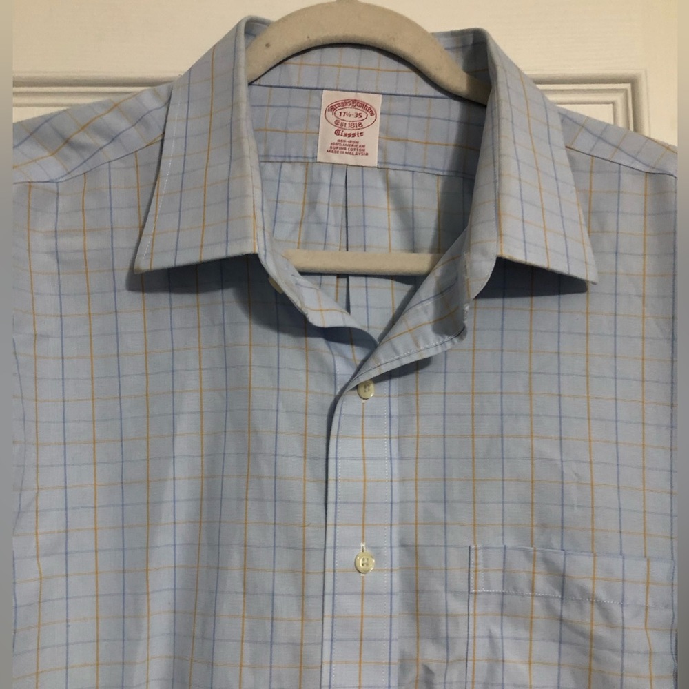 Brooks brothers Blue yellow checkered button down shirt, men’s size 17.5‎ 35